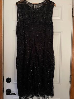 Black Lace Sequin Sleeveless Mid Length Dress Kataya 14 Worn Once